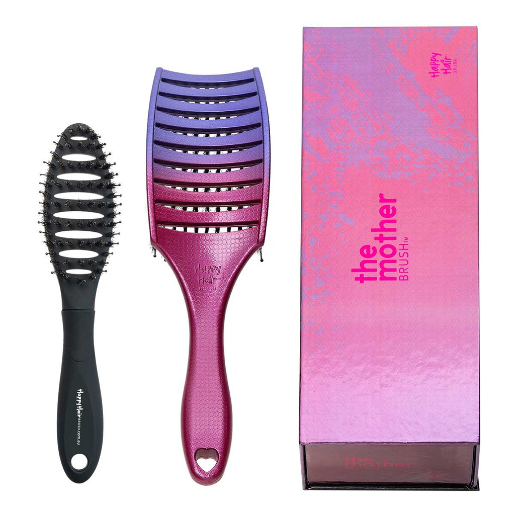 Happy Hair Brush Pink/Purple - Black Mini Mother & Mini Brush Combo