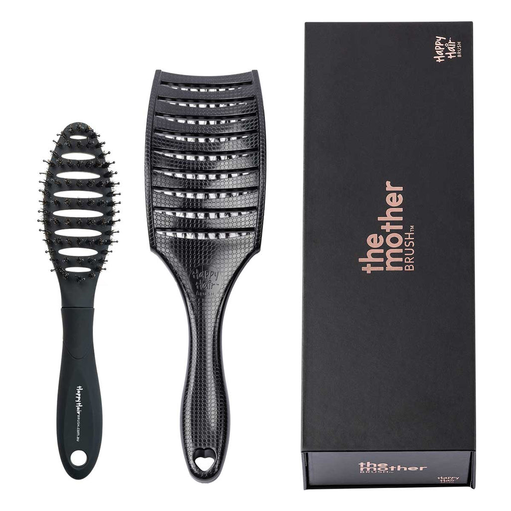 Happy Hair Brush Black - Black Mini Mother & Mini Brush Combo