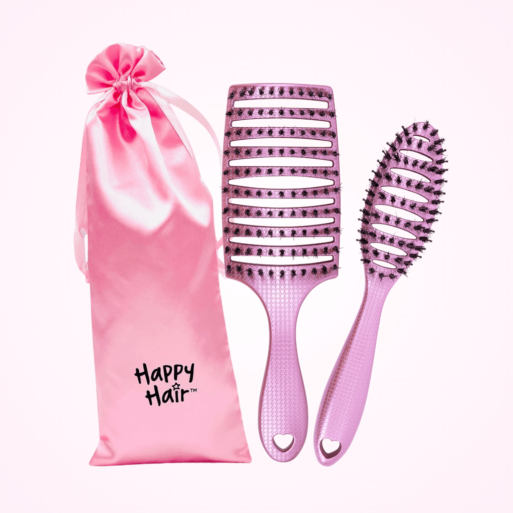 Happy Hair Brush Brush Pack Pink The Detangle Duo + Luxe Bag