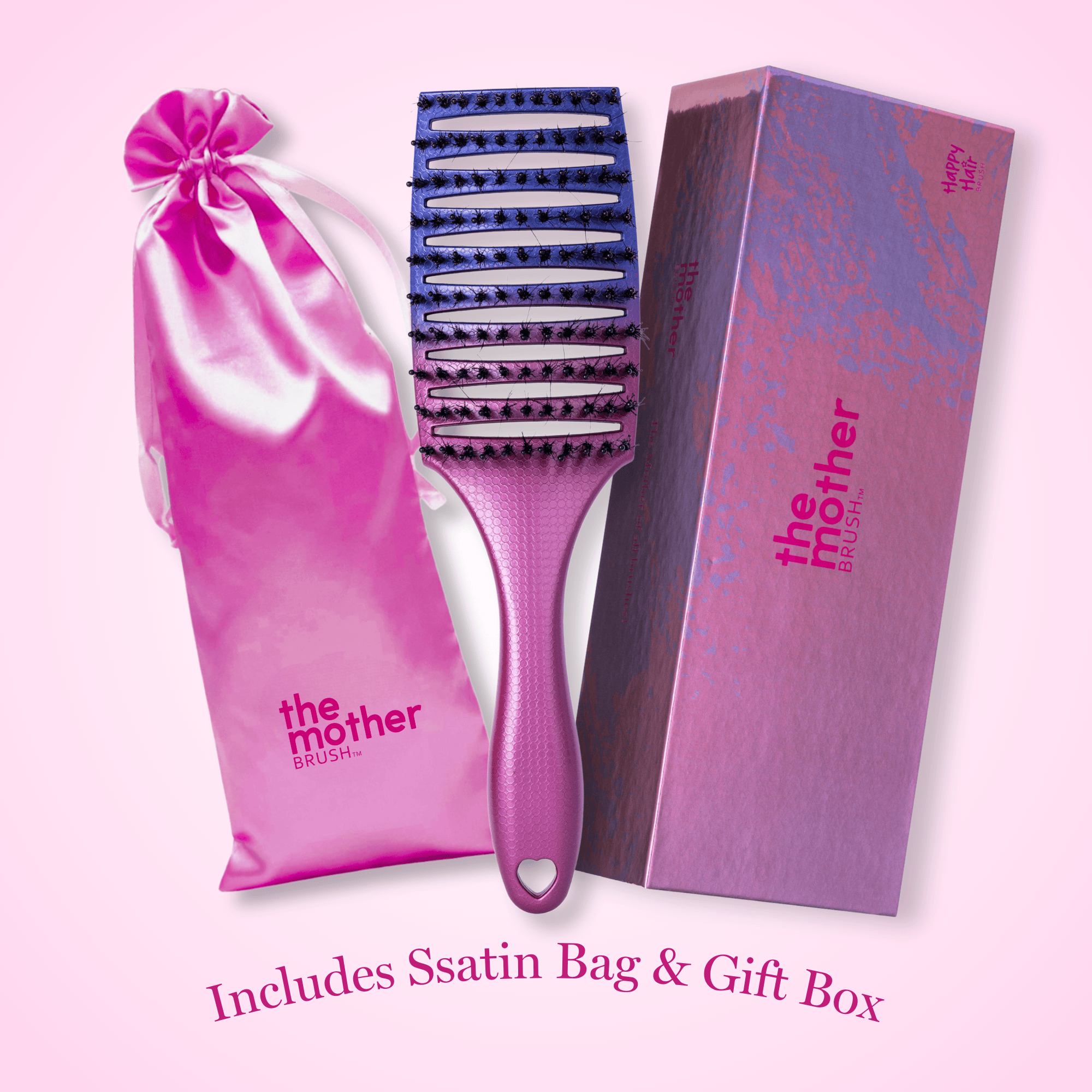 Happy Hair Brush Hair Brush Mother Brush - Pink in Gift Box