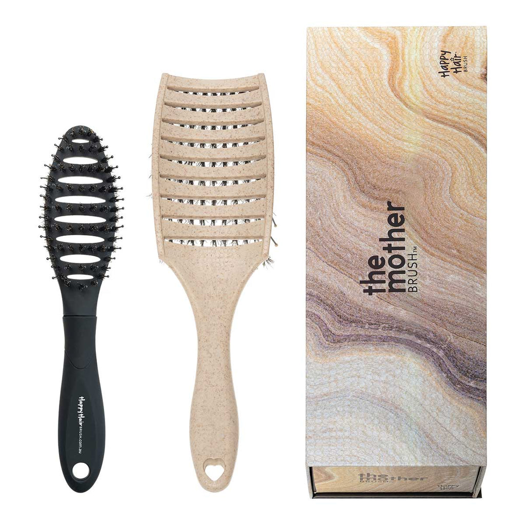 Happy Hair Brush Sand - Black Mini Mother & Mini Brush Combo