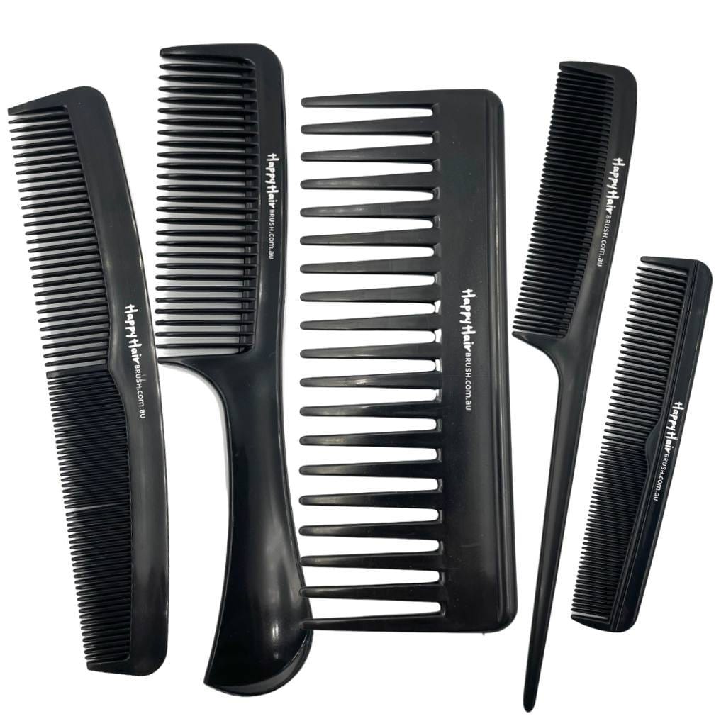 Happy Hair Brush Comb Hair Combs 5-Pack Black